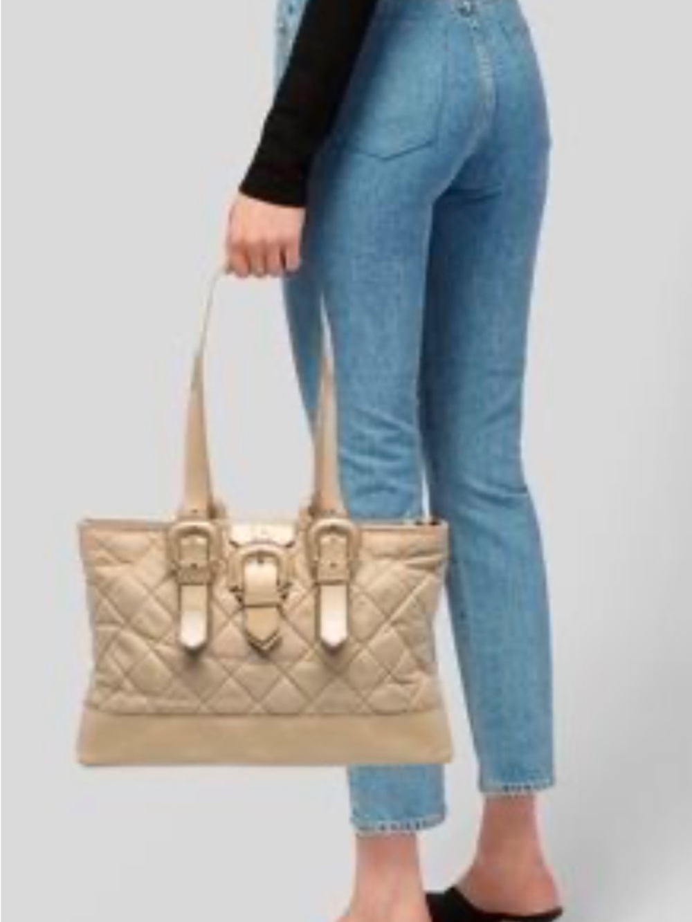 Burberry Cream Quilted Satchel with Buckle Strap Details